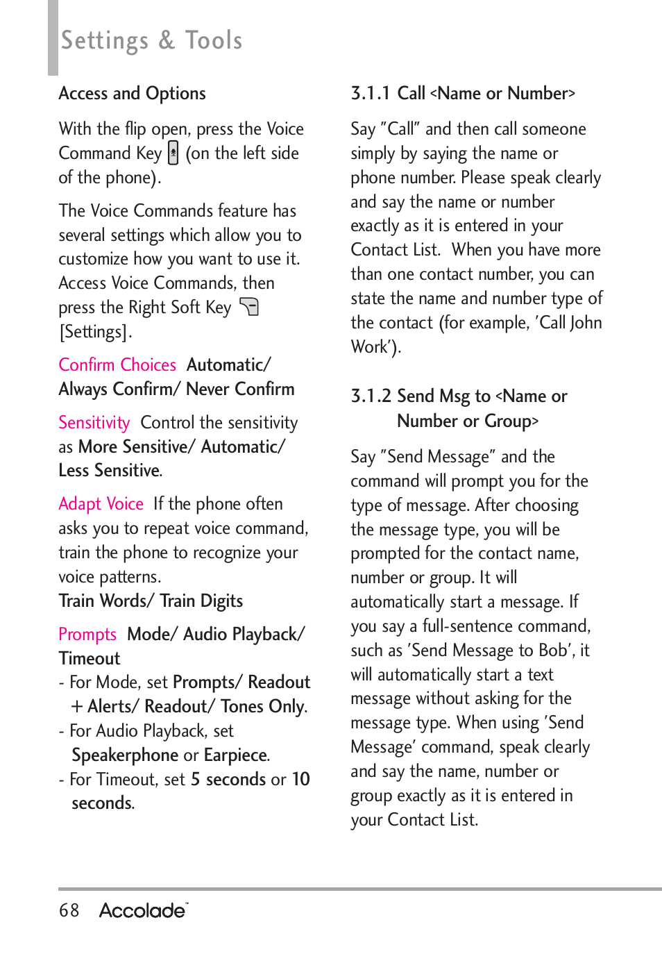 Settings & tools | LG Accolade User Manual | Page 70 / 133