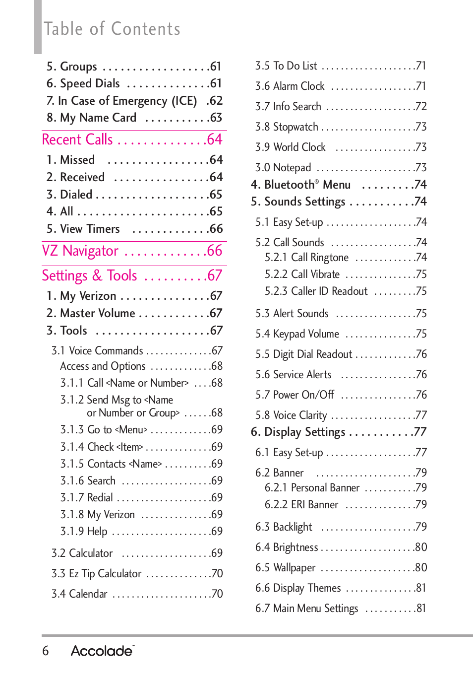 LG Accolade User Manual | Page 8 / 133