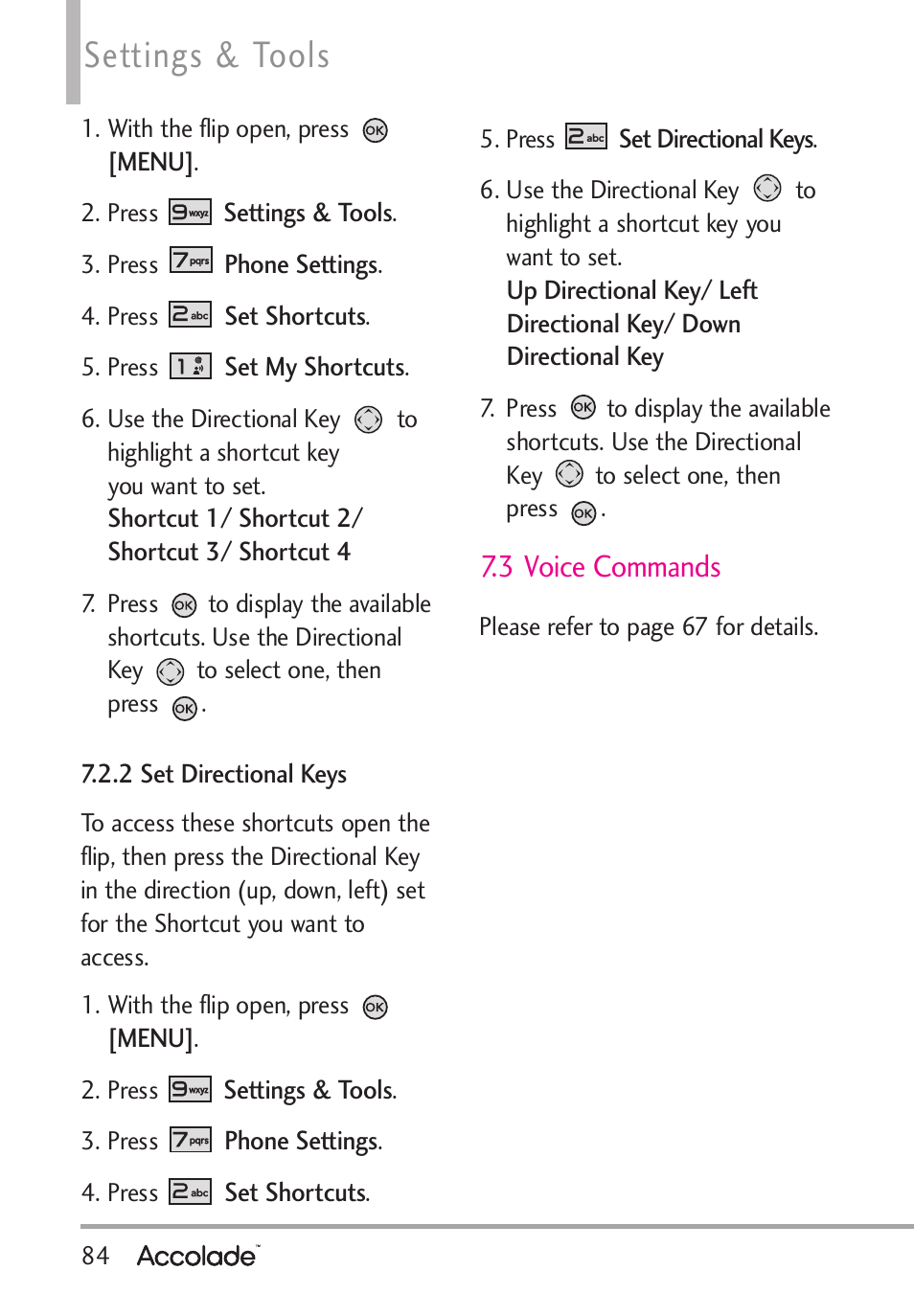 Settings & tools, 3 voice commands | LG Accolade User Manual | Page 86 / 133