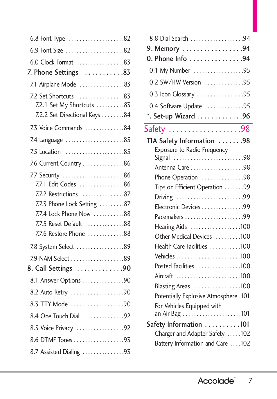 Safety | LG Accolade User Manual | Page 9 / 133