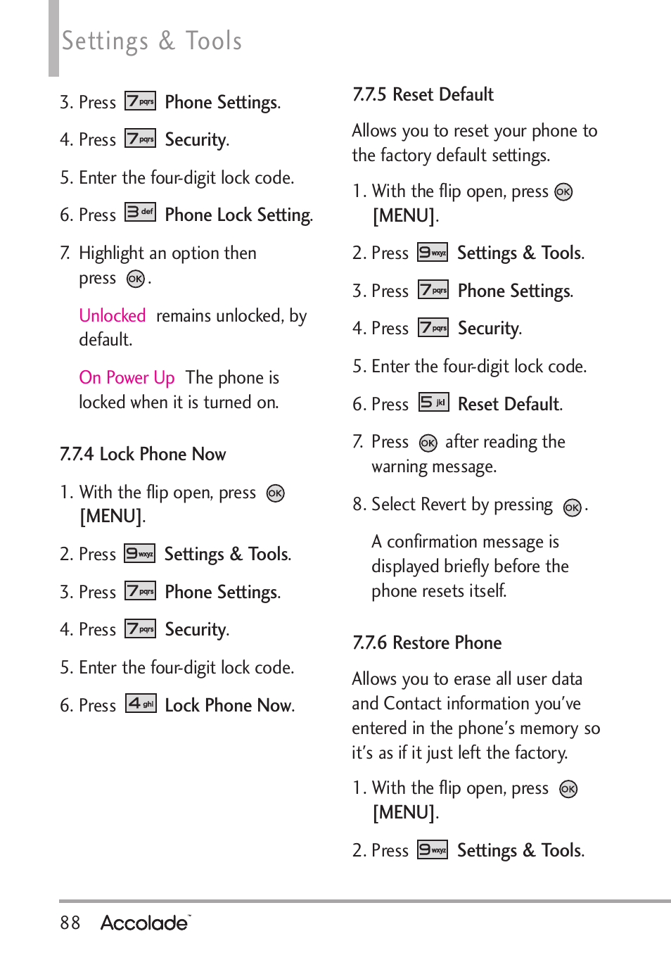 Settings & tools | LG Accolade User Manual | Page 90 / 133