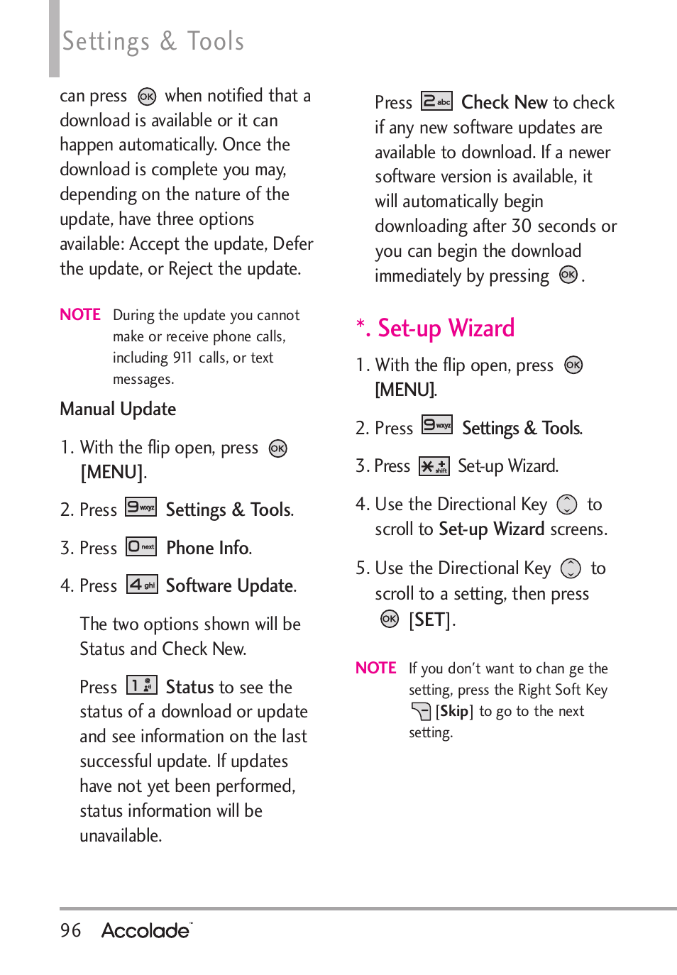 Settings & tools, Set-up wizard | LG Accolade User Manual | Page 98 / 133