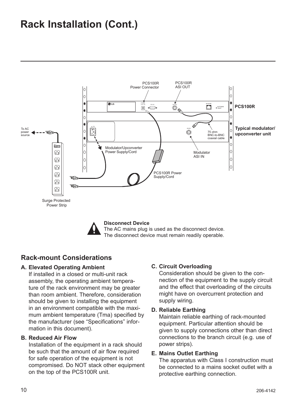 Rack installation (cont.), Rack-mount considerations | LG PCS100R User Manual | Page 10 / 16