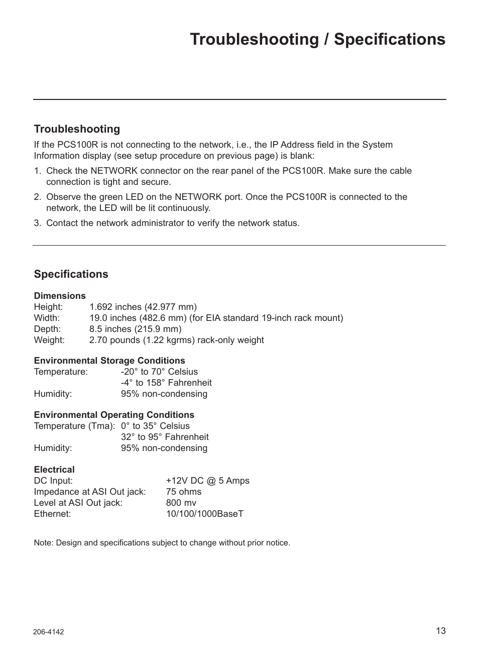 Troubleshooting / specifications | LG PCS100R User Manual | Page 13 / 16