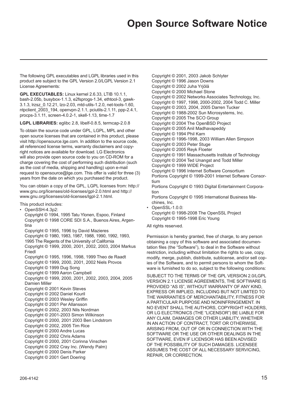 Open source software notice | LG PCS100R User Manual | Page 15 / 16