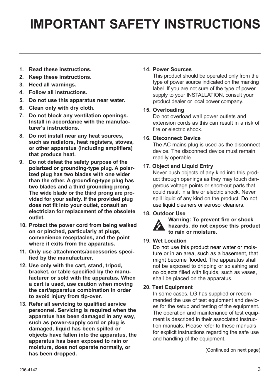 Important safety instructions | LG PCS100R User Manual | Page 3 / 16