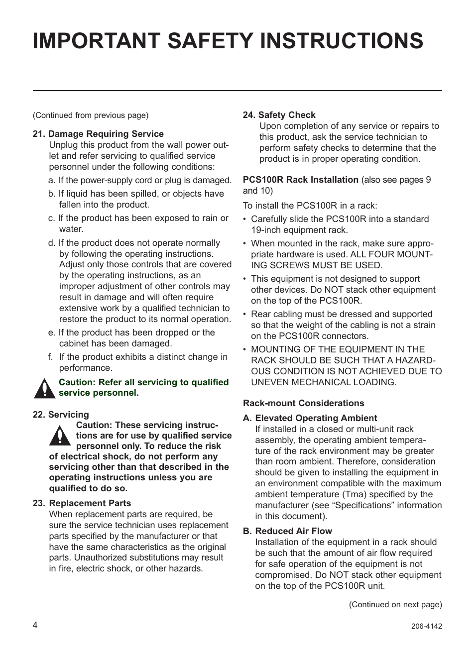 Important safety instructions | LG PCS100R User Manual | Page 4 / 16