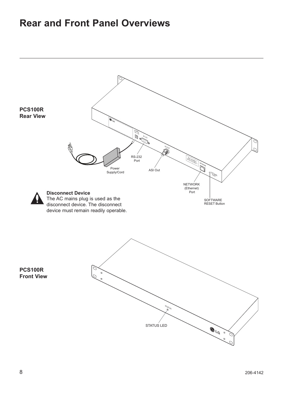 Rear and front panel overviews | LG PCS100R User Manual | Page 8 / 16