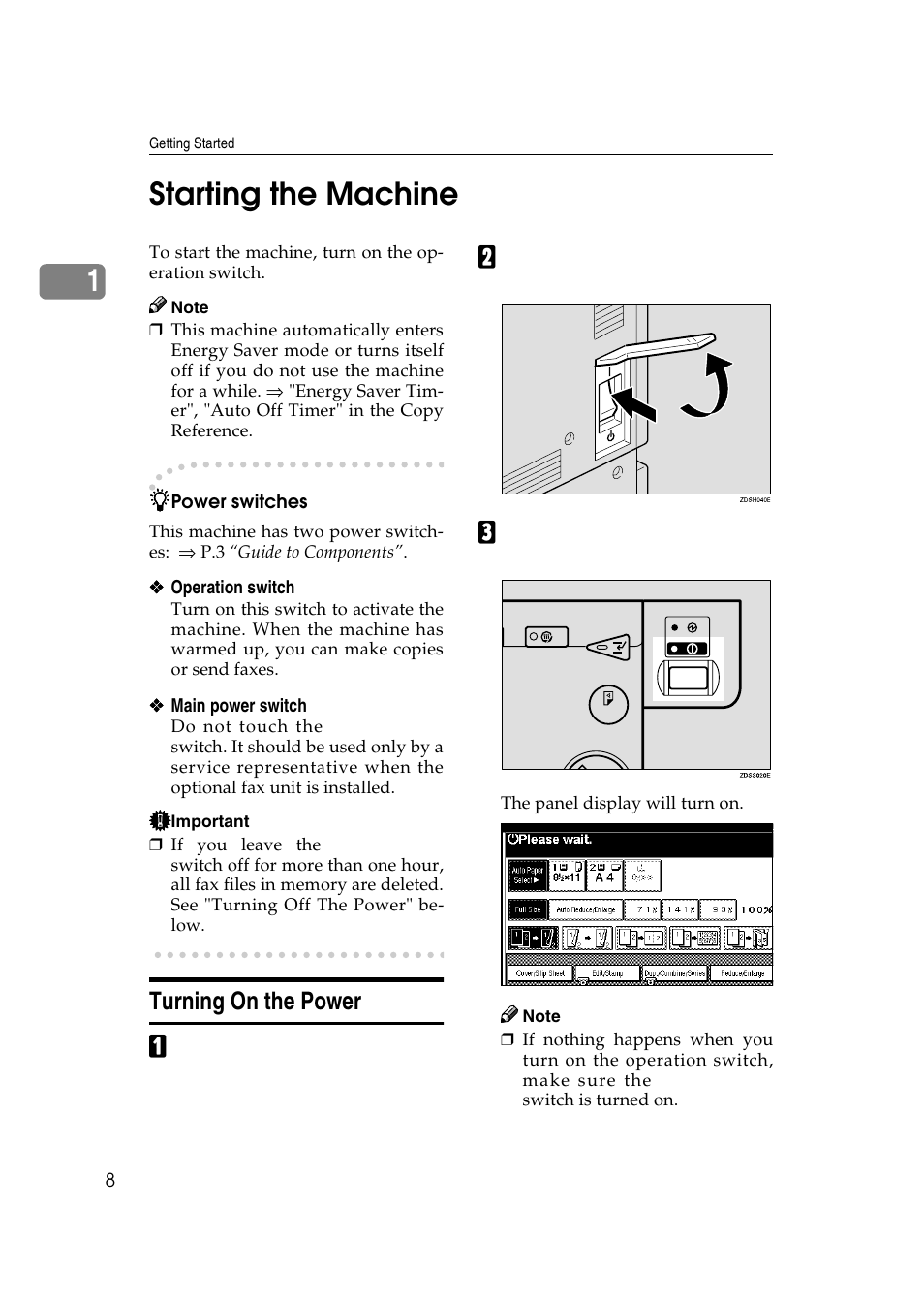 Starting the machine, Turning on the power, 1starting the machine | LG Option Type 1045 User Manual | Page 16 / 89
