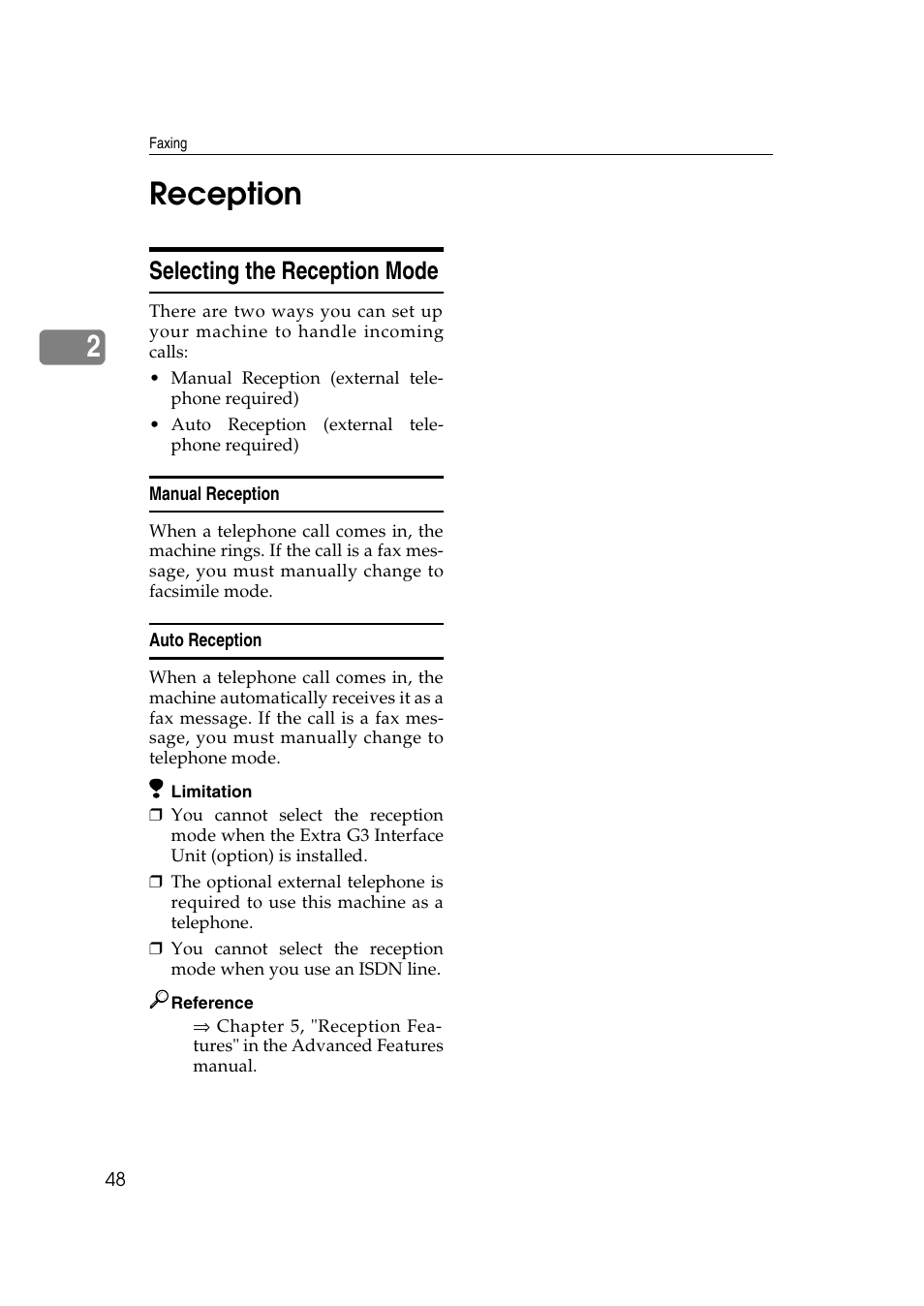 Reception, Selecting the reception mode, 2reception | LG Option Type 1045 User Manual | Page 56 / 89