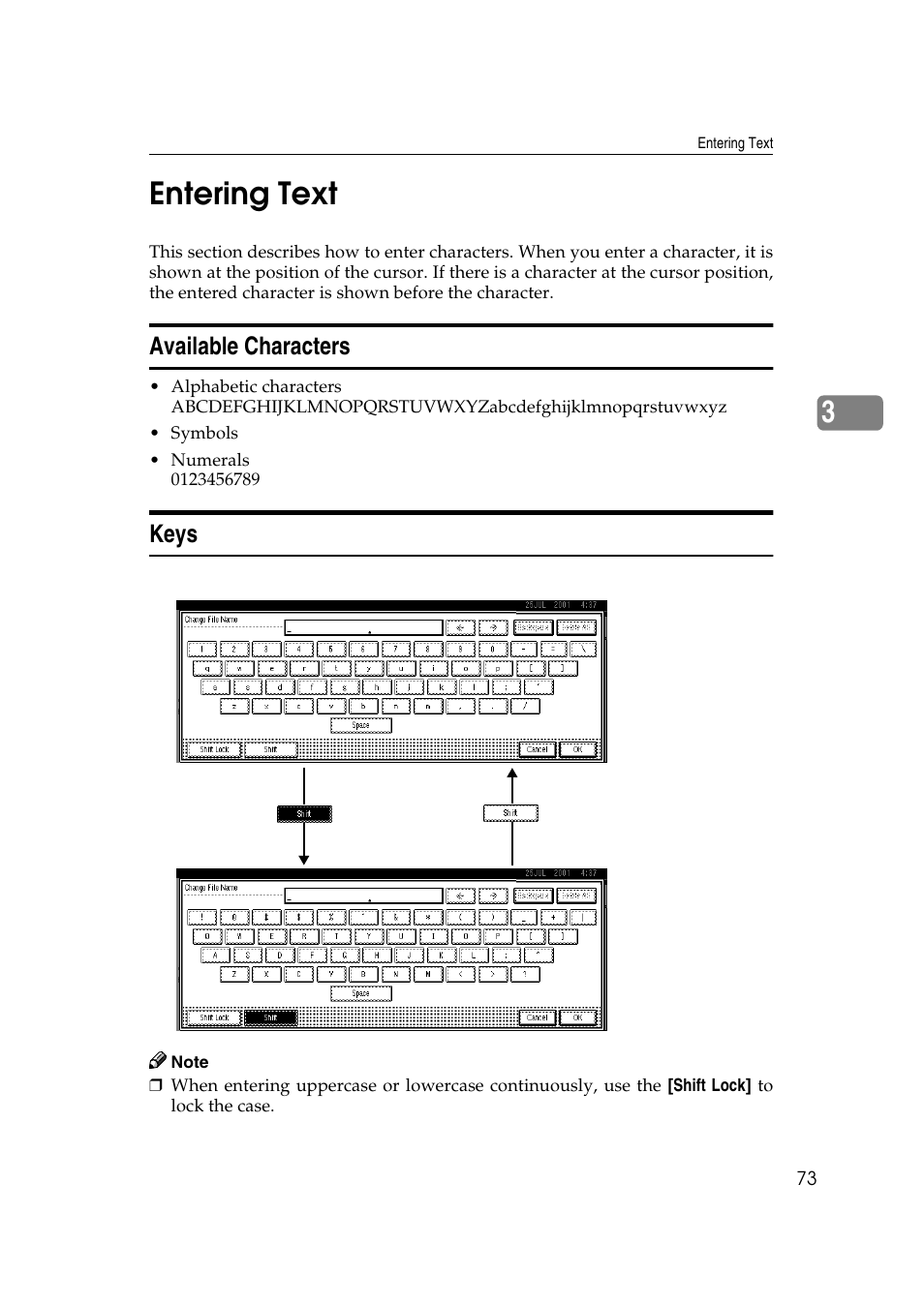 Entering text, Available characters, Keys | Available characters keys, 3entering text | LG Option Type 1045 User Manual | Page 81 / 89