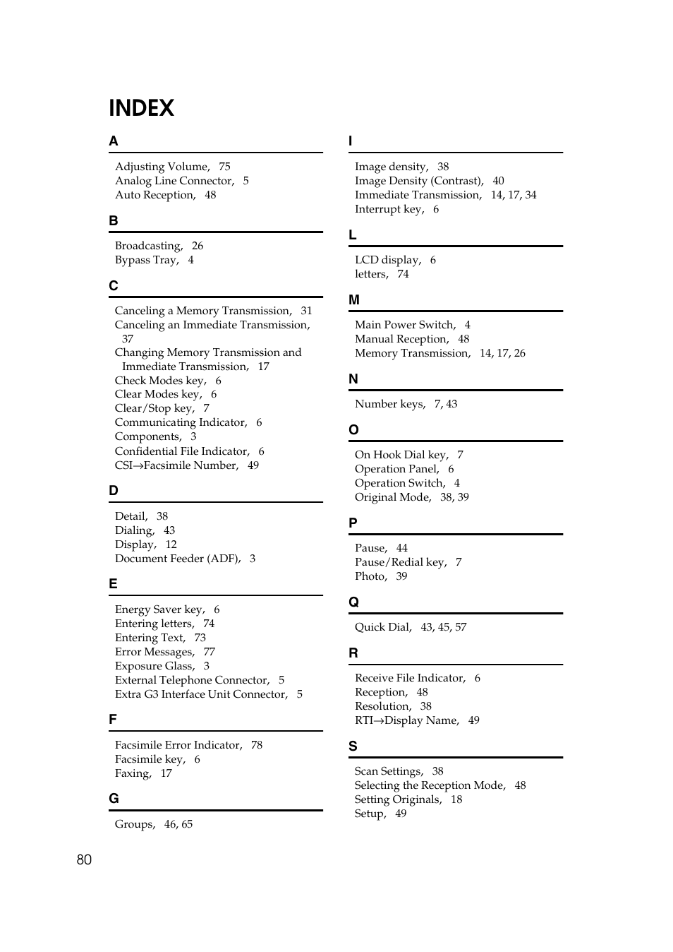 Index | LG Option Type 1045 User Manual | Page 88 / 89