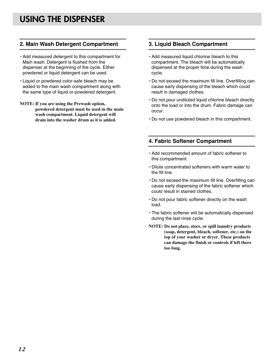 Using the dispenser | LG WM1815CS User Manual | Page 12 / 45