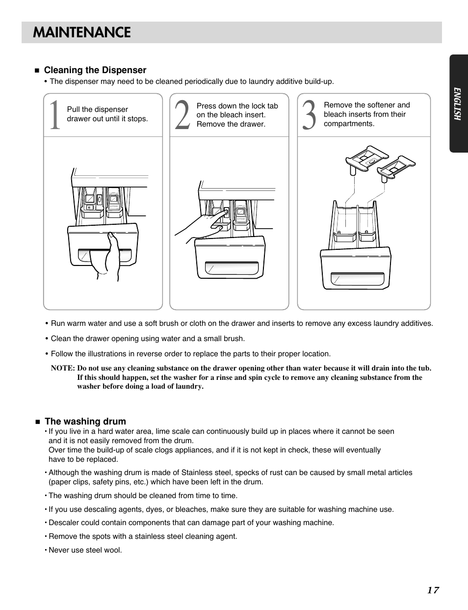 Maintenance | LG WM1815CS User Manual | Page 17 / 45