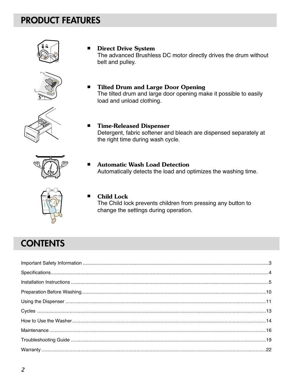 LG WM1815CS User Manual | Page 2 / 45