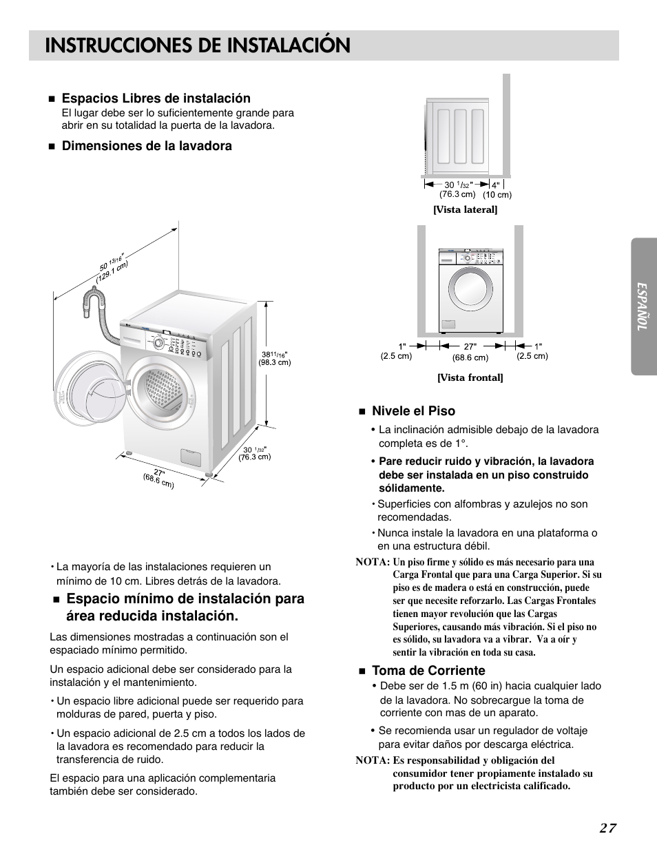 Instrucciones de instalación | LG WM1815CS User Manual | Page 28 / 45