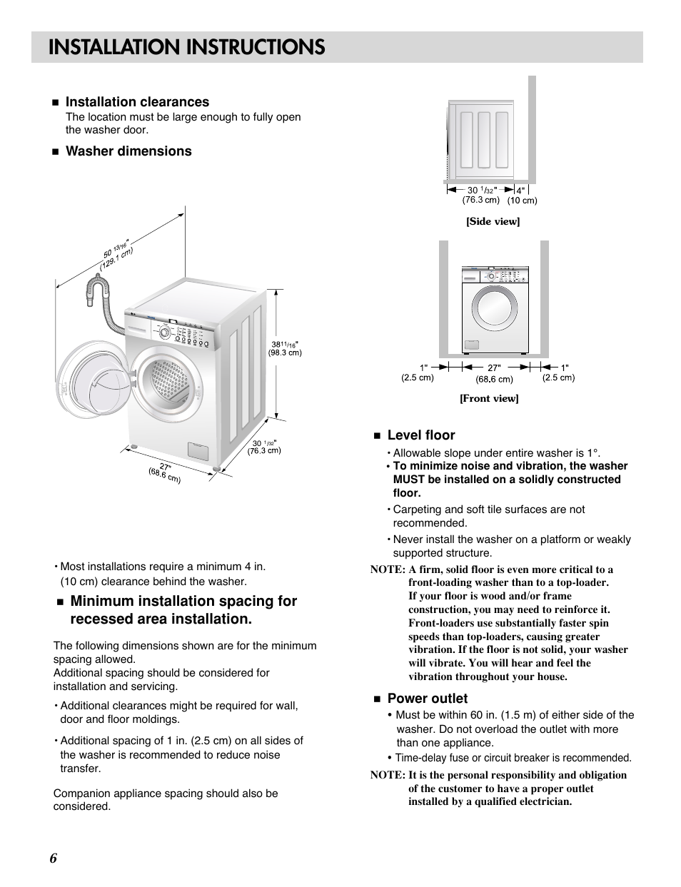 Installation instructions | LG WM1815CS User Manual | Page 6 / 45