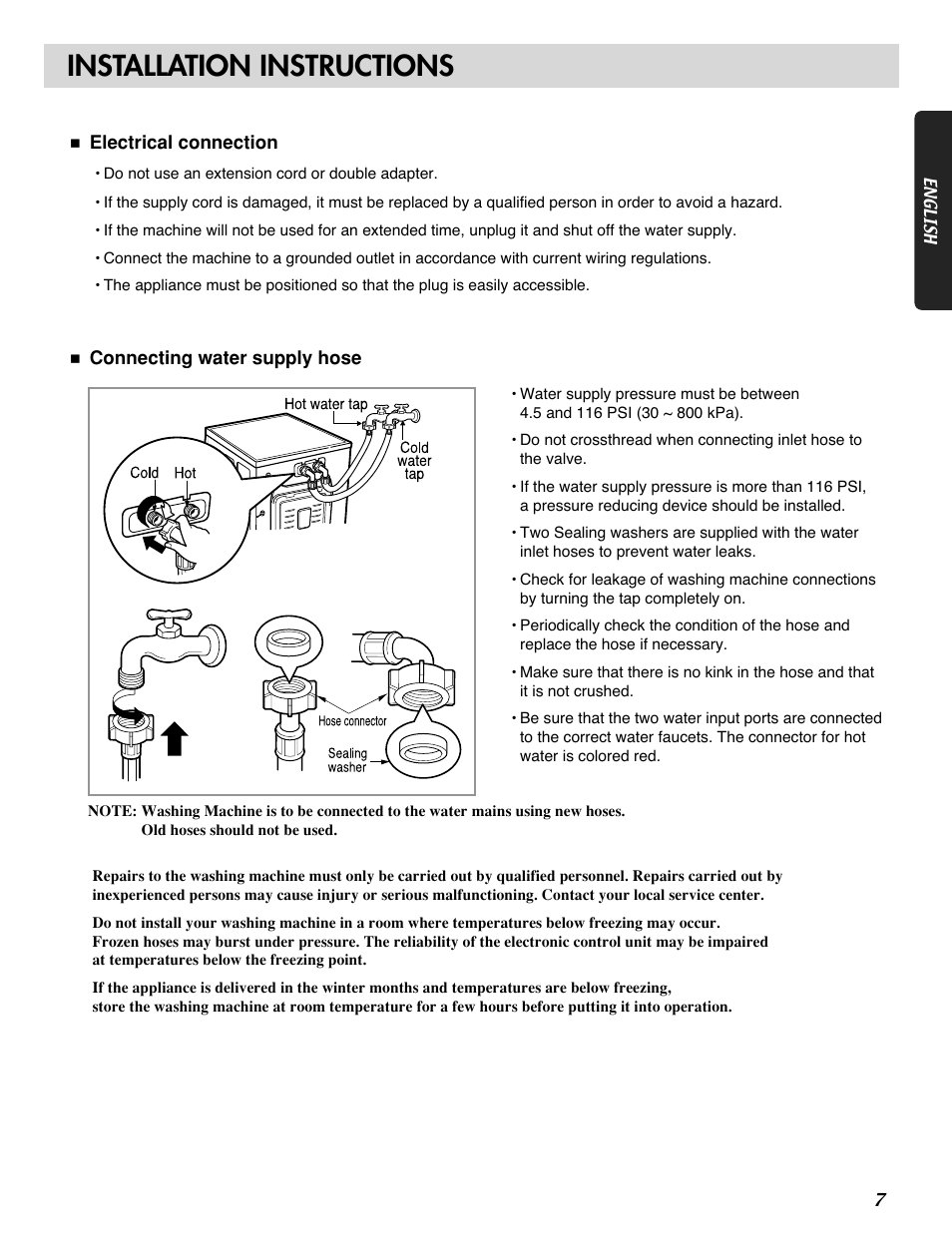 Installation instructions | LG WM1815CS User Manual | Page 7 / 45