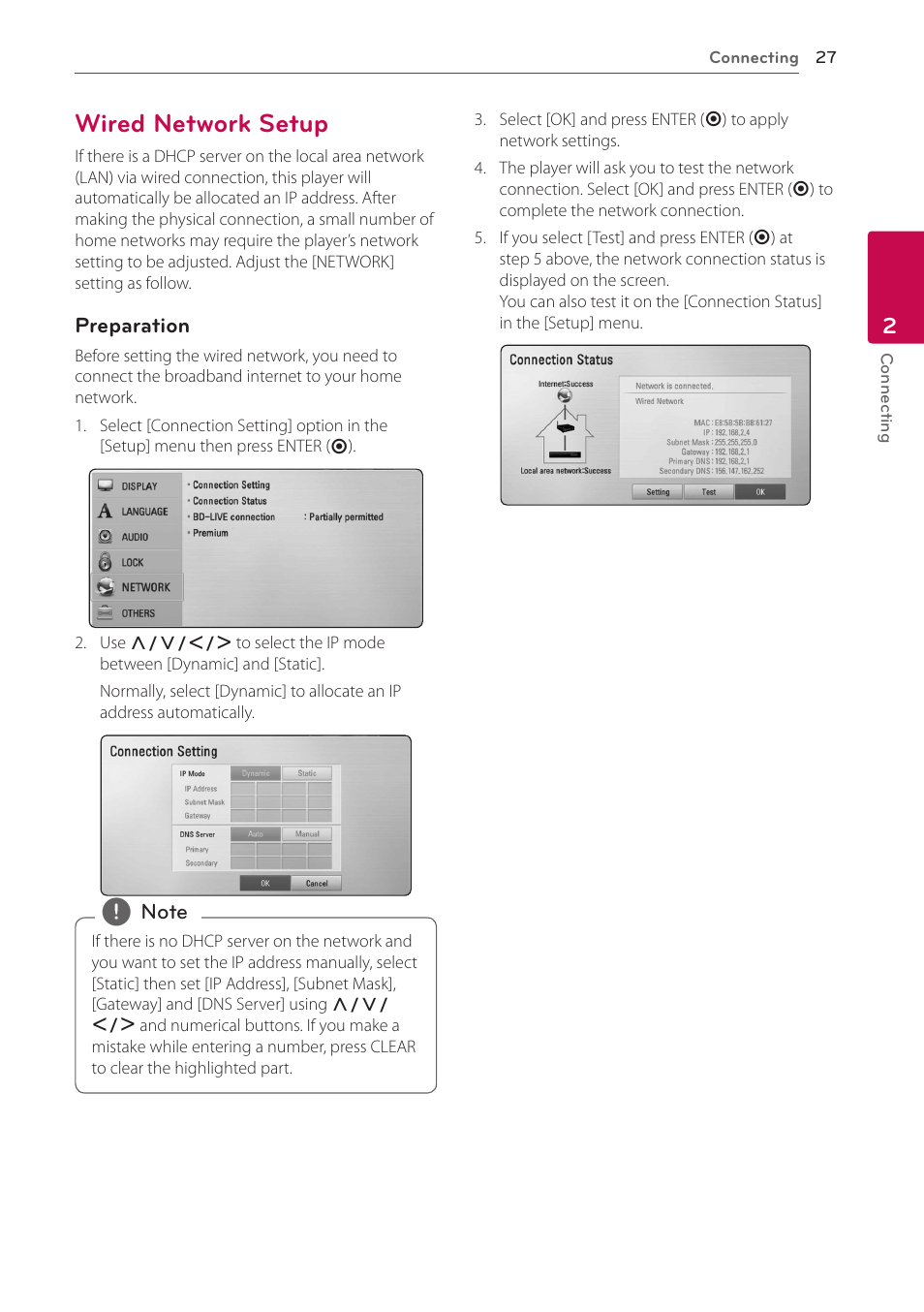 Wired network setup, 27 – wired network setup | LG HB906TA User Manual | Page 27 / 72