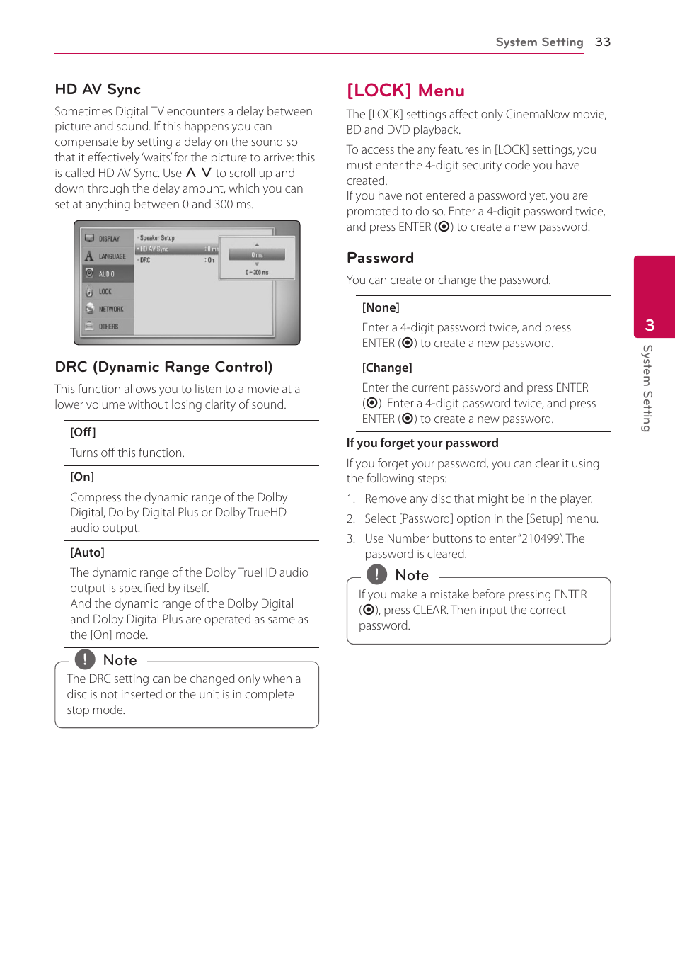 Lock] menu, 33 – [lock] menu | LG HB906TA User Manual | Page 33 / 72