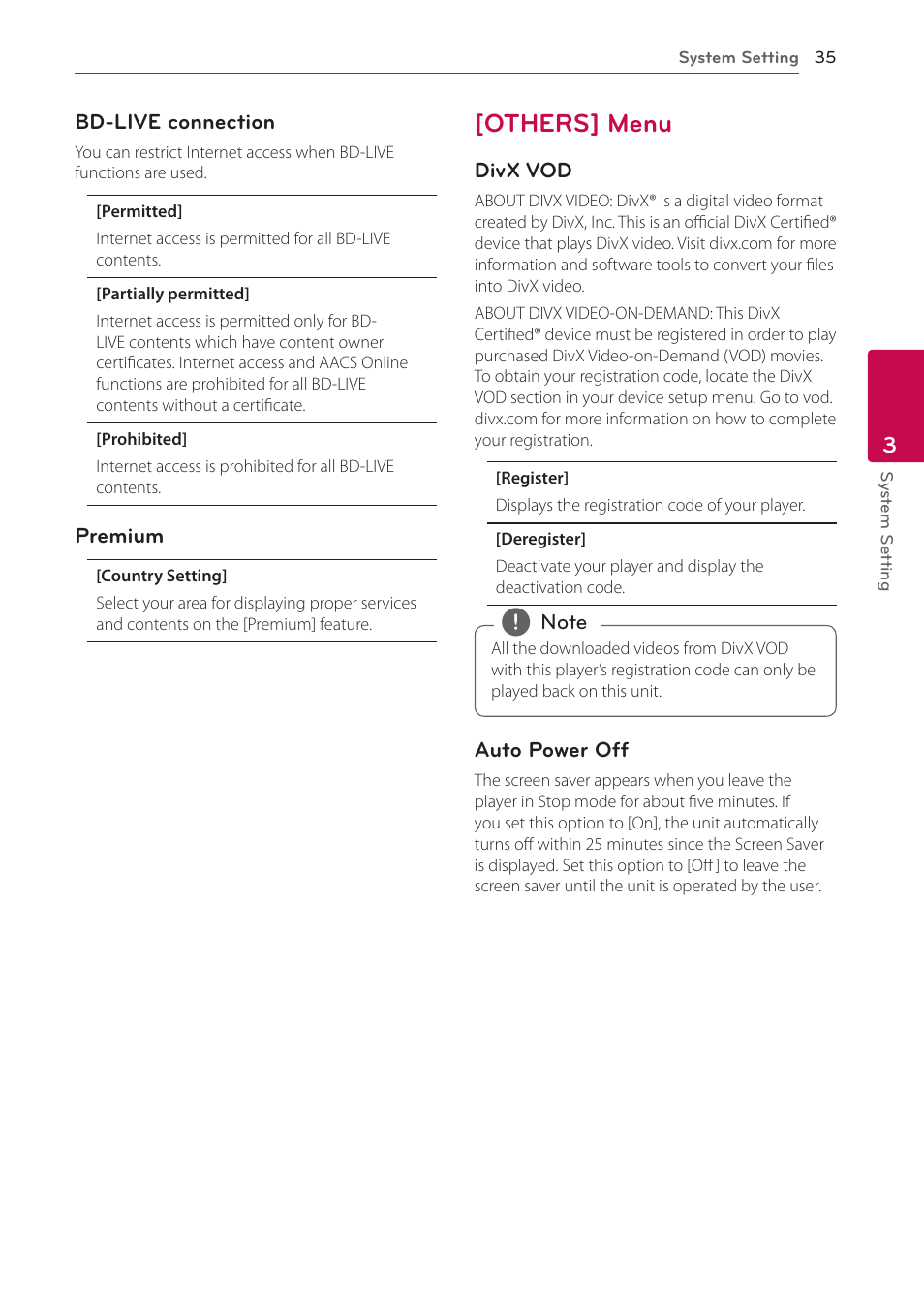 Others] menu, 35 – [others] menu | LG HB906TA User Manual | Page 35 / 72