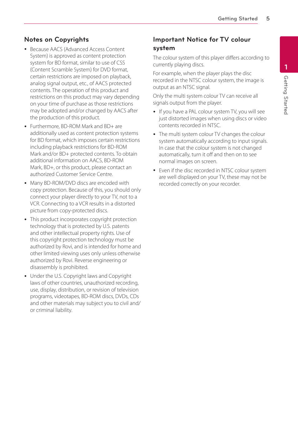 Important notice for tv colour system | LG HB906TA User Manual | Page 5 / 72