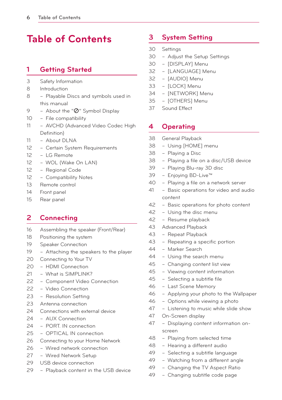 LG HB906TA User Manual | Page 6 / 72