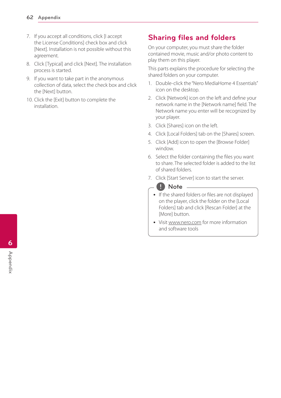 Sharing files and folders, 62 – sharing files and folders | LG HB906TA User Manual | Page 62 / 72