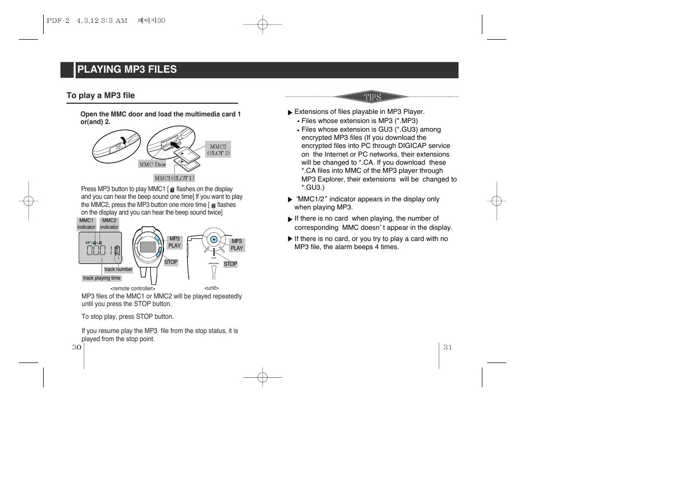 Open playing mp3 files | LG MF-PD330 User Manual | Page 16 / 20