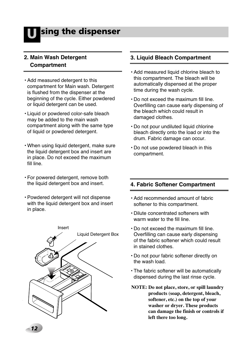 Sing the dispenser | LG WD-10587BD User Manual | Page 12 / 48