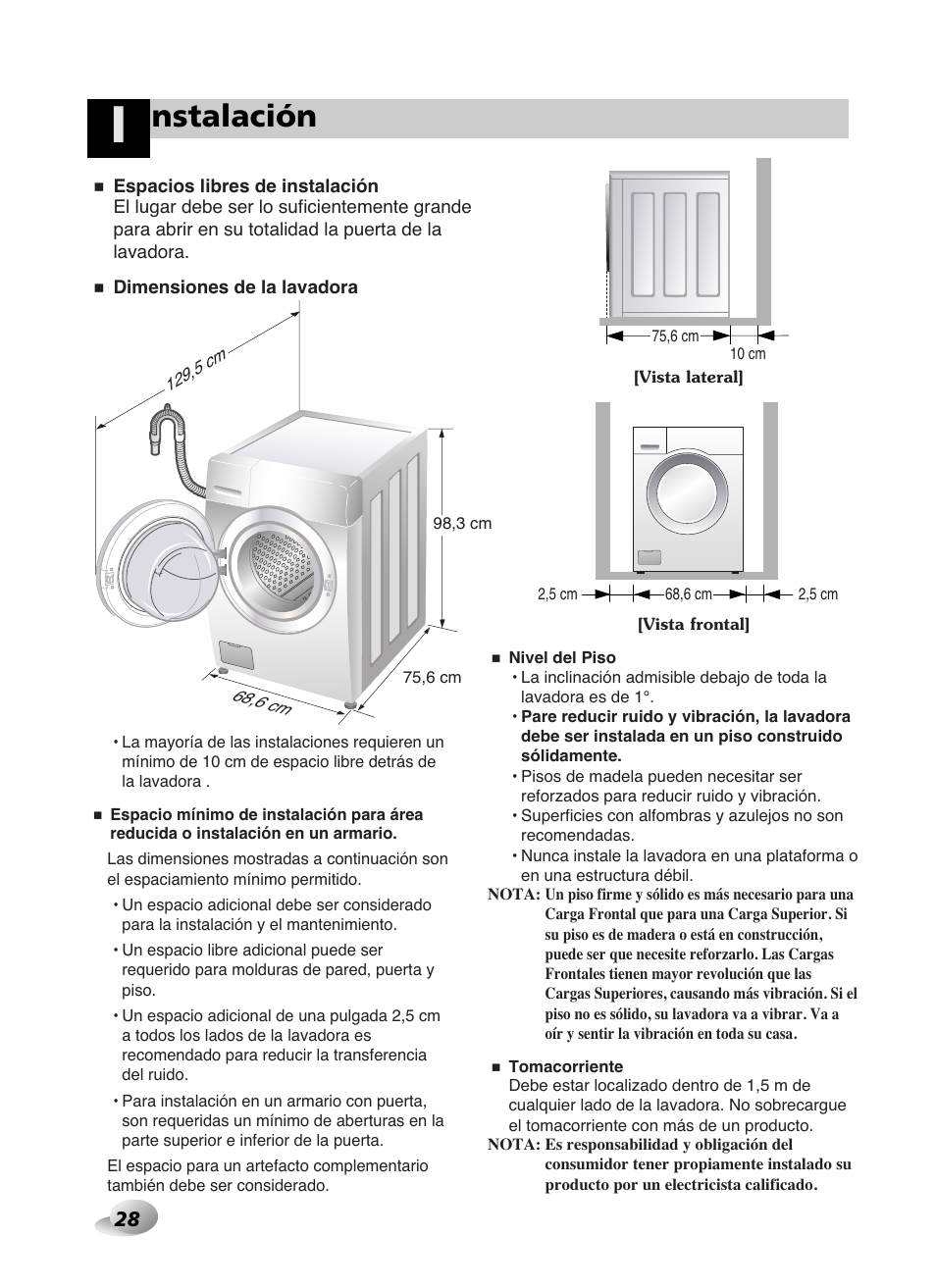 Nstalación | LG WD-10587BD User Manual | Page 28 / 48