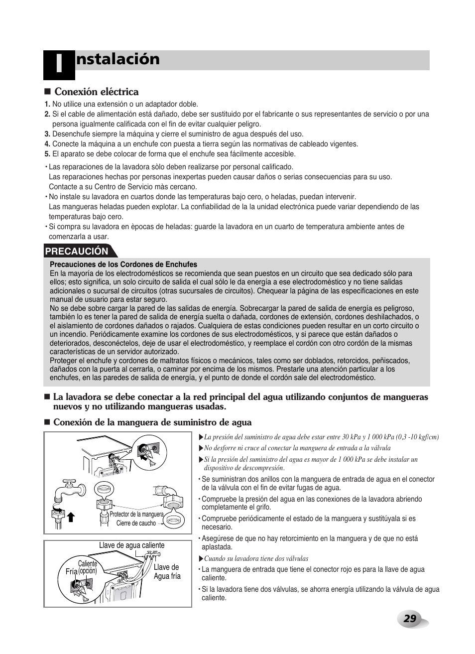 Nstalación, Conexión eléctrica | LG WD-10587BD User Manual | Page 29 / 48