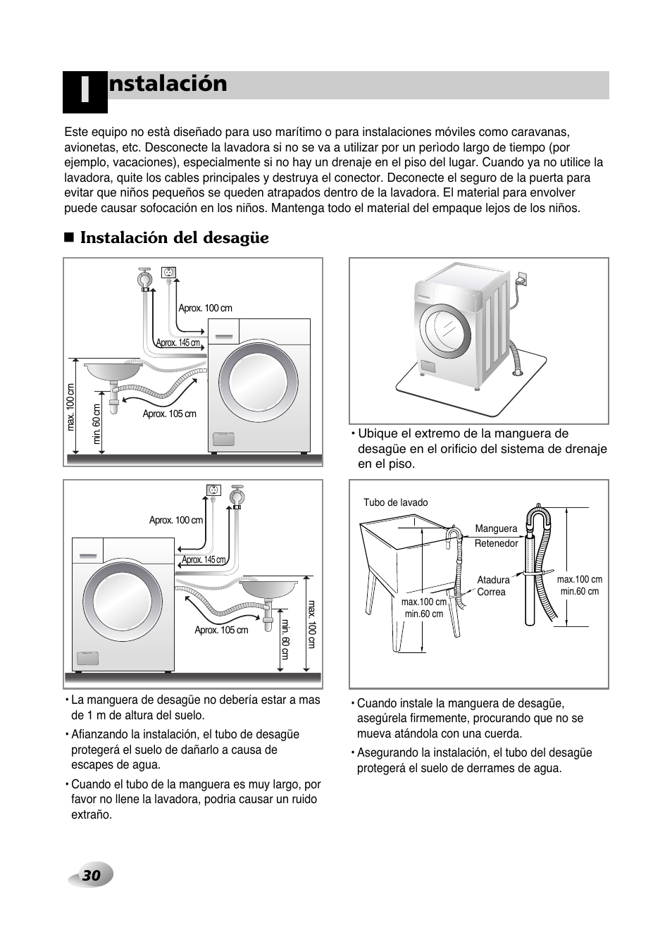 Nstalación, Instalación del desagüe | LG WD-10587BD User Manual | Page 30 / 48