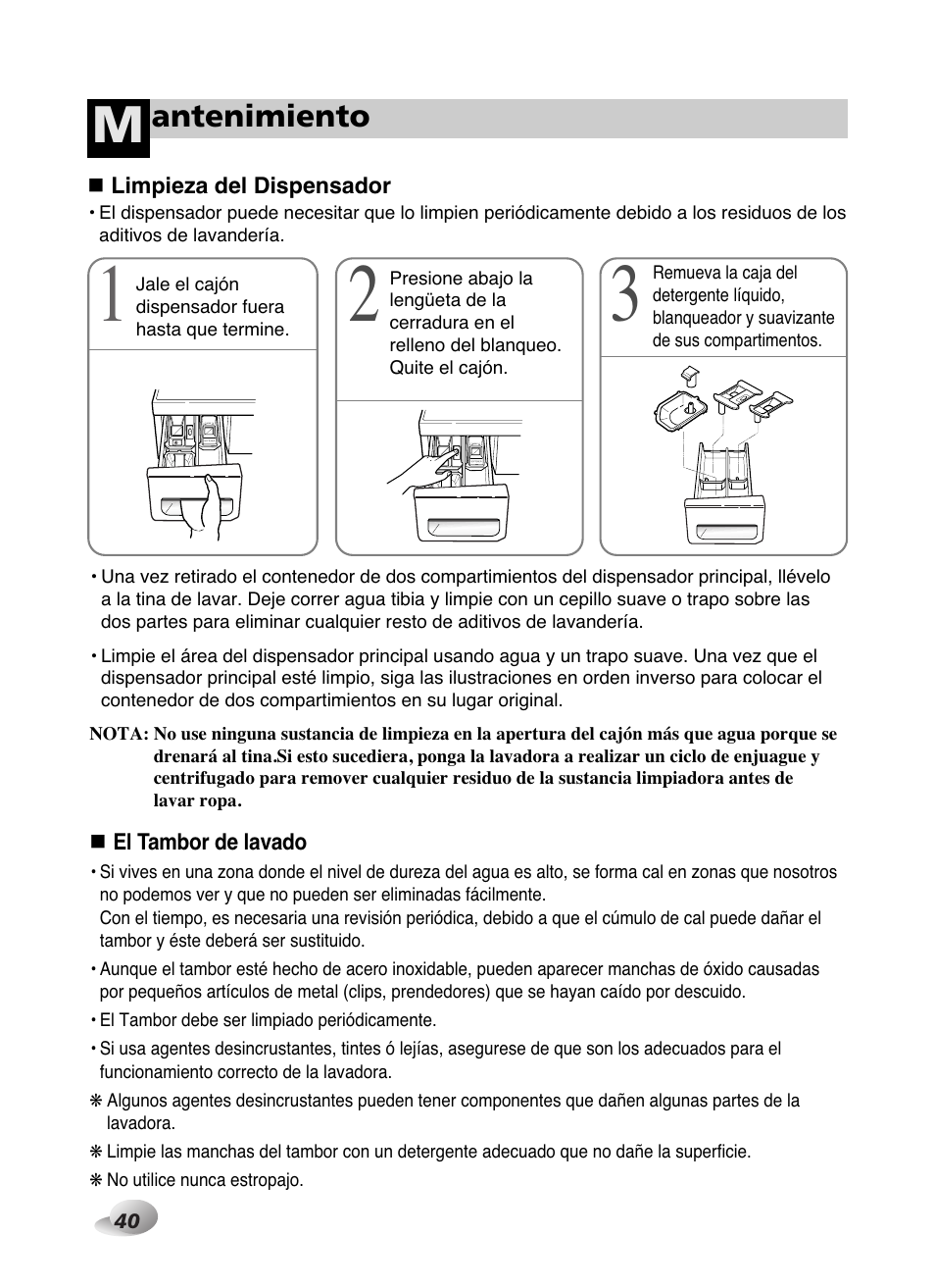 Antenimiento | LG WD-10587BD User Manual | Page 40 / 48