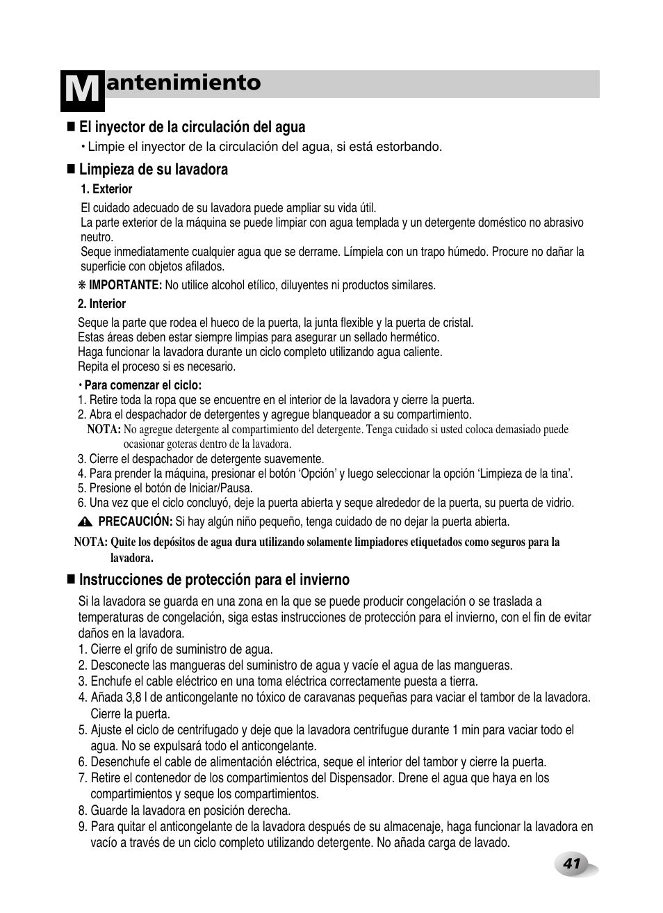 Antenimiento | LG WD-10587BD User Manual | Page 41 / 48