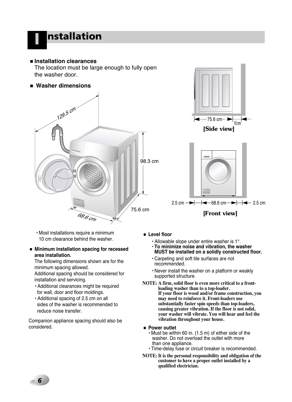 Nstallation | LG WD-10587BD User Manual | Page 6 / 48