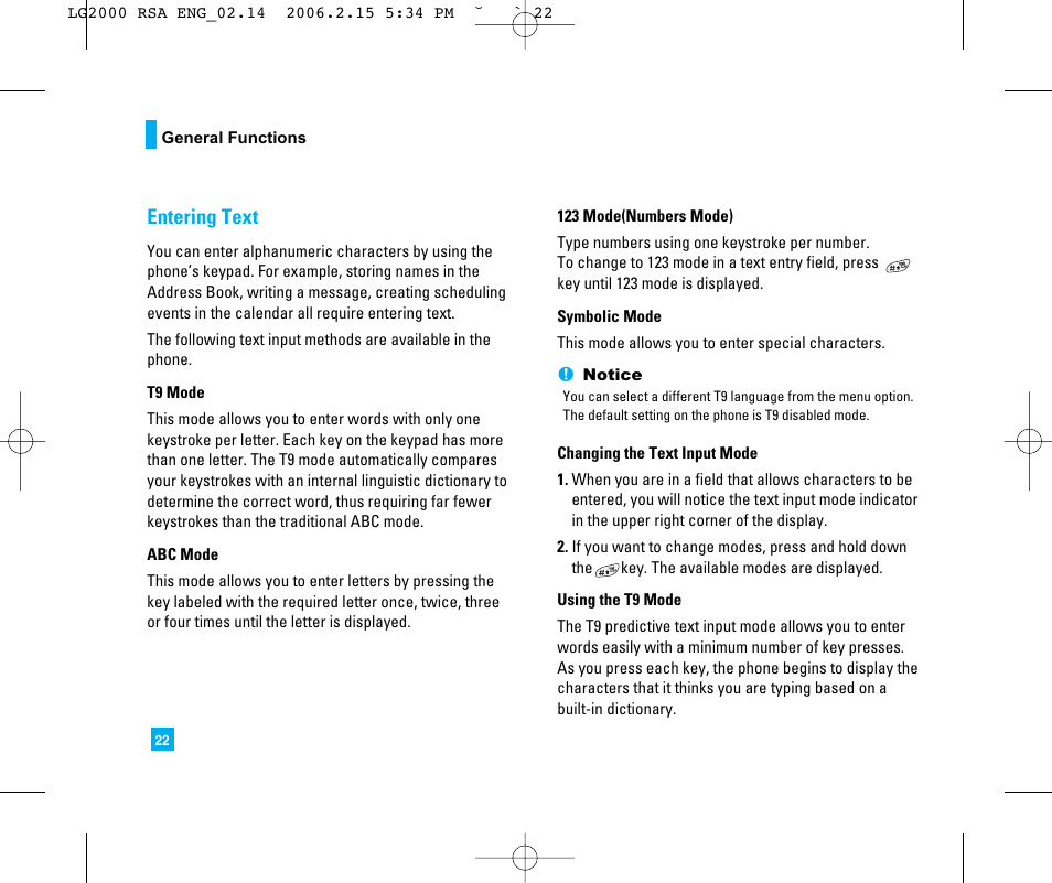 Entering text | LG 2000 User Manual | Page 25 / 97