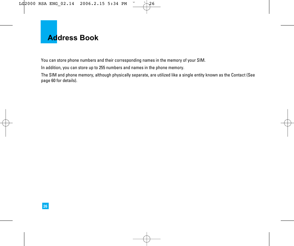 Address book | LG 2000 User Manual | Page 29 / 97