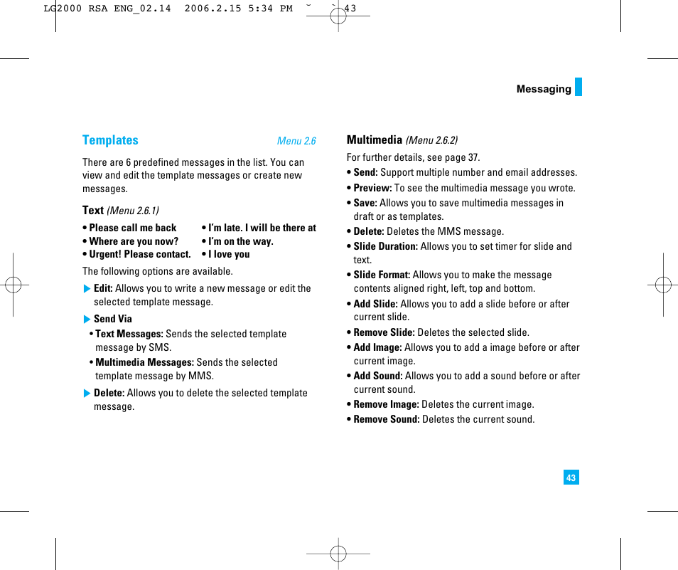 Templates | LG 2000 User Manual | Page 46 / 97