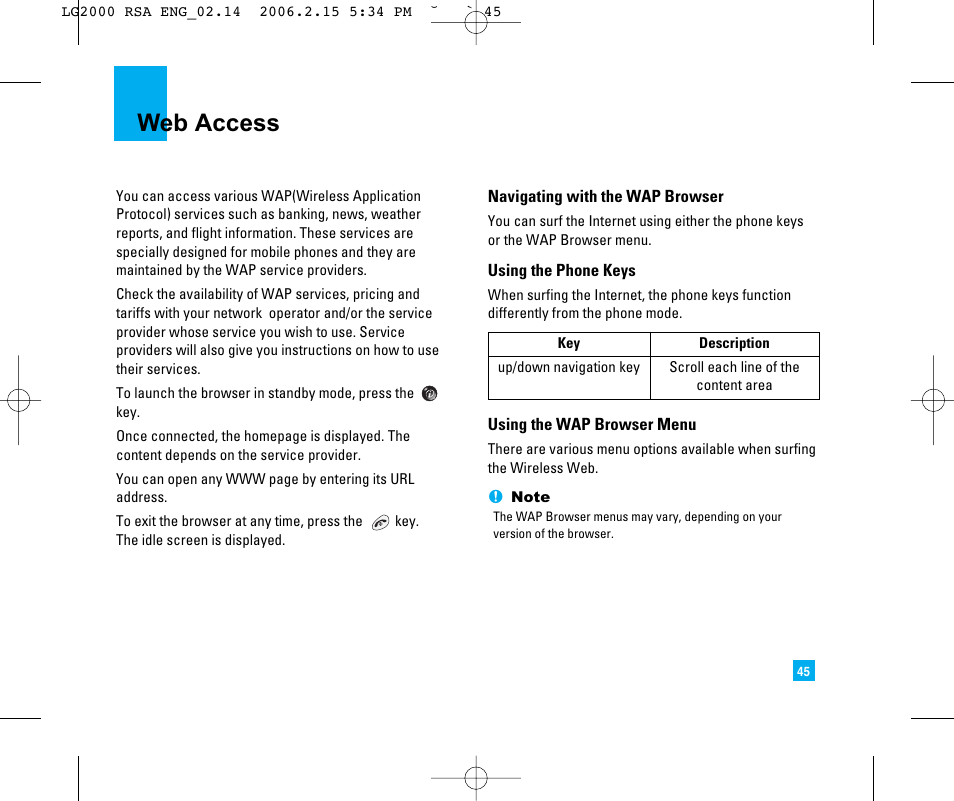 Web access | LG 2000 User Manual | Page 48 / 97