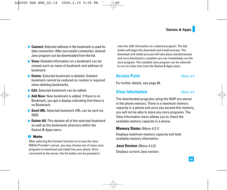 Access point, View information | LG 2000 User Manual | Page 52 / 97