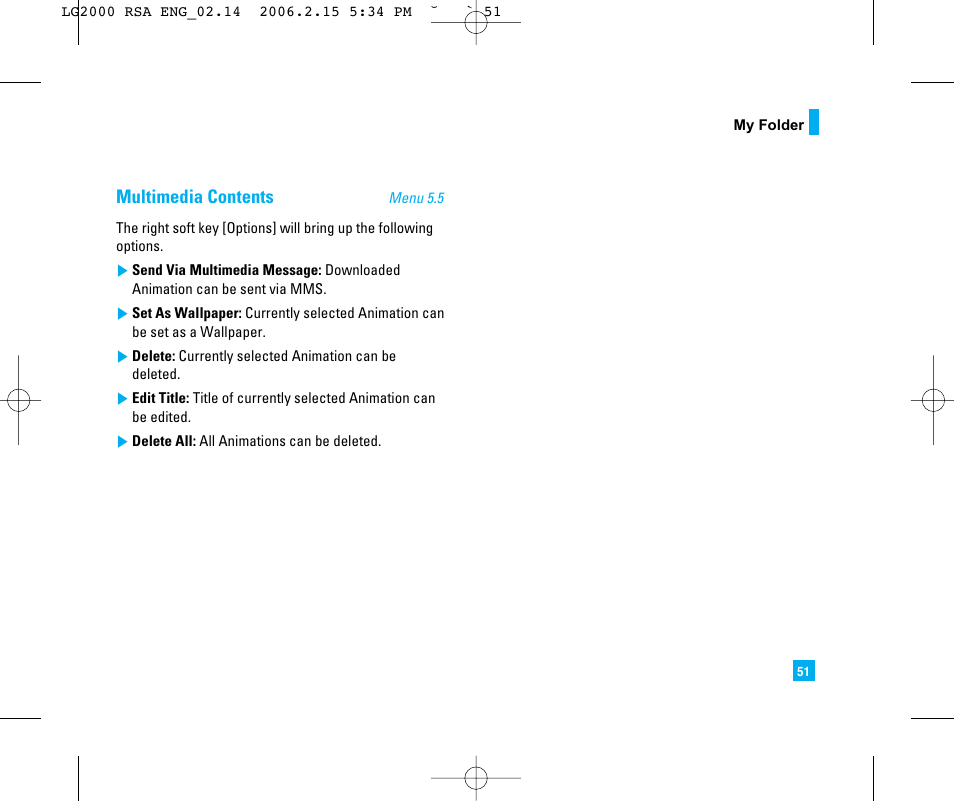 Multimedia contents | LG 2000 User Manual | Page 54 / 97