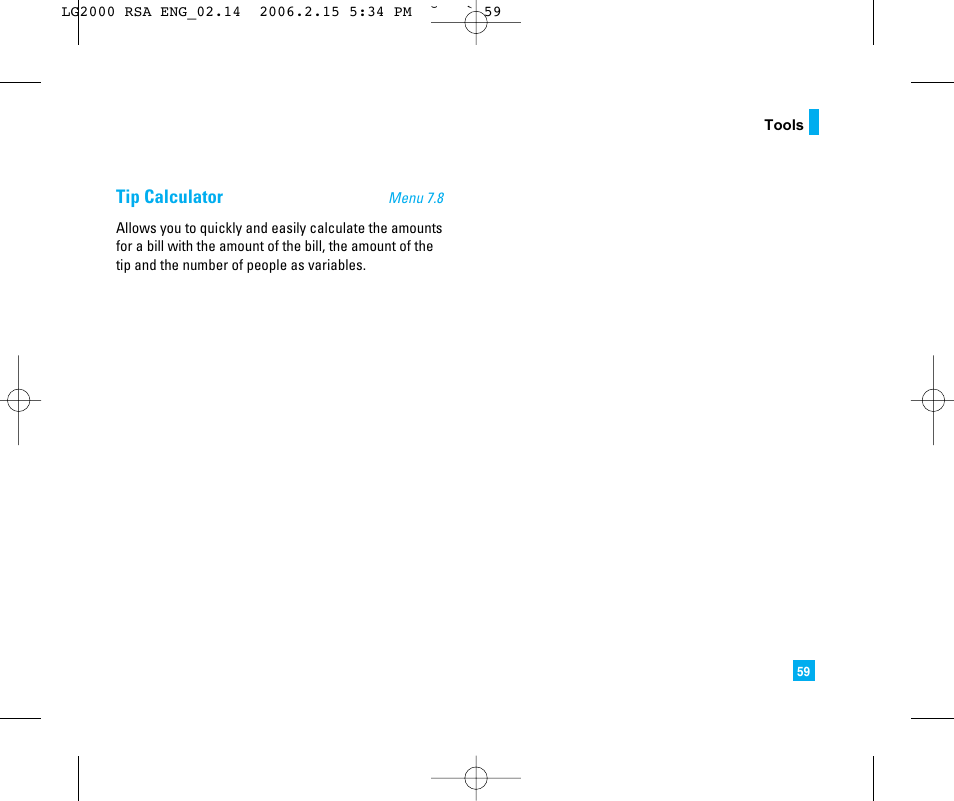 Tip calculator | LG 2000 User Manual | Page 62 / 97