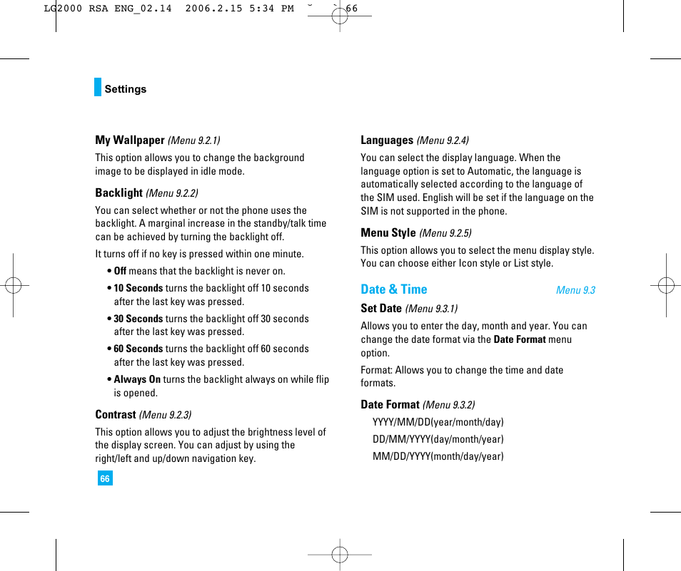 Date & time | LG 2000 User Manual | Page 69 / 97