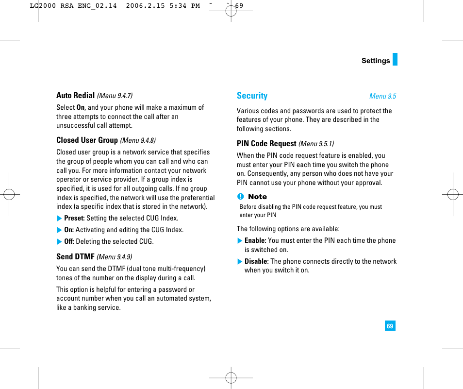 Security | LG 2000 User Manual | Page 72 / 97