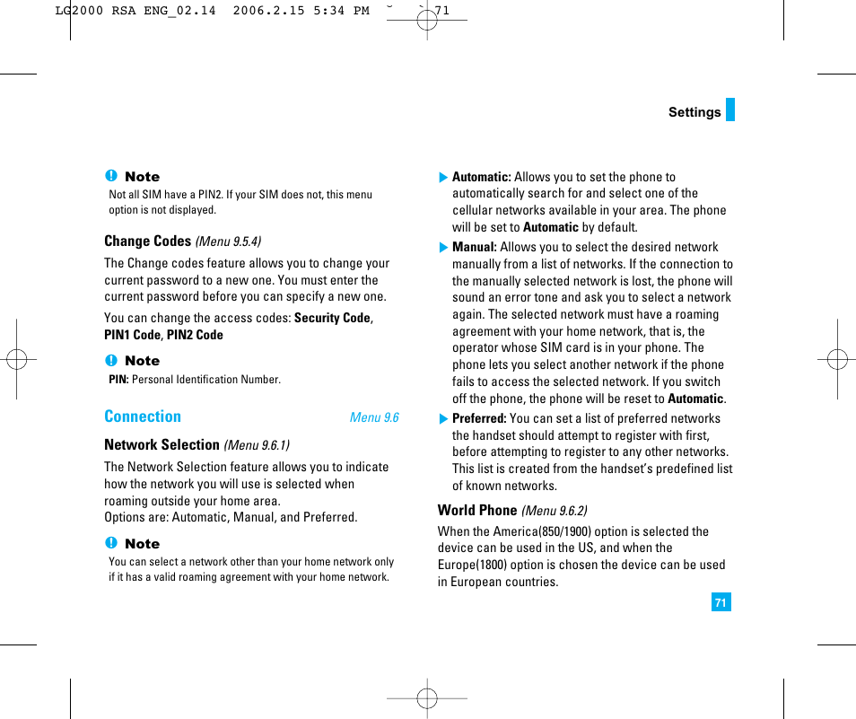 Connection | LG 2000 User Manual | Page 74 / 97