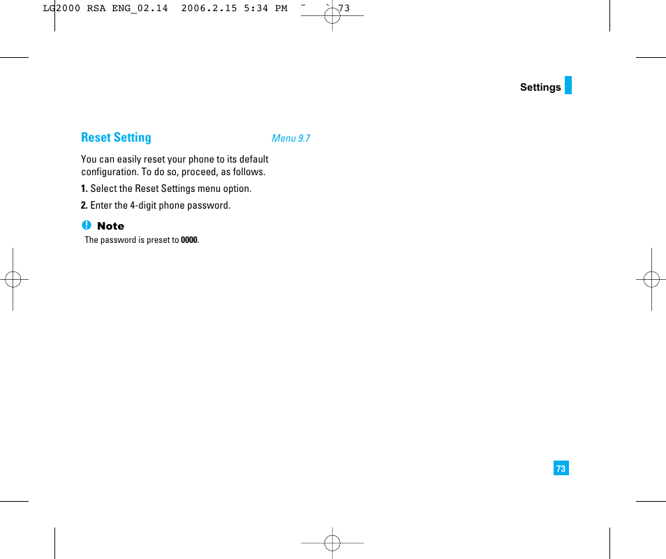 Reset setting | LG 2000 User Manual | Page 76 / 97