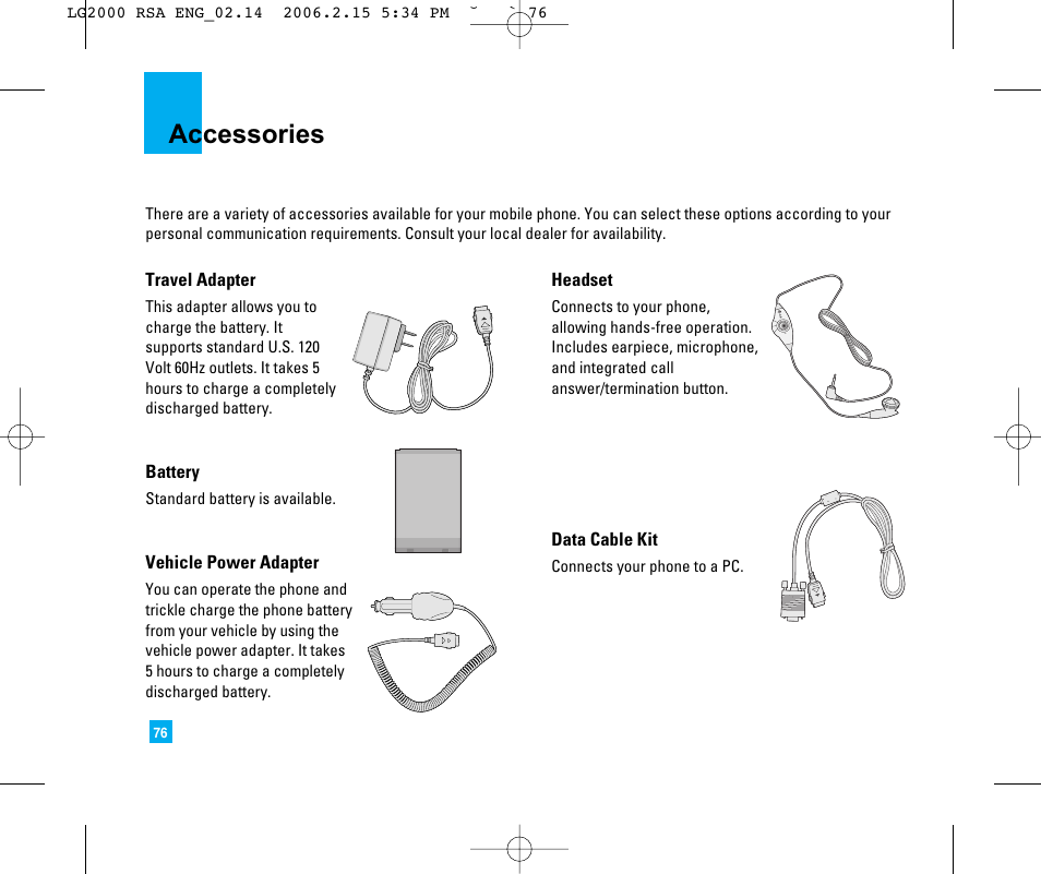 Accessories | LG 2000 User Manual | Page 79 / 97