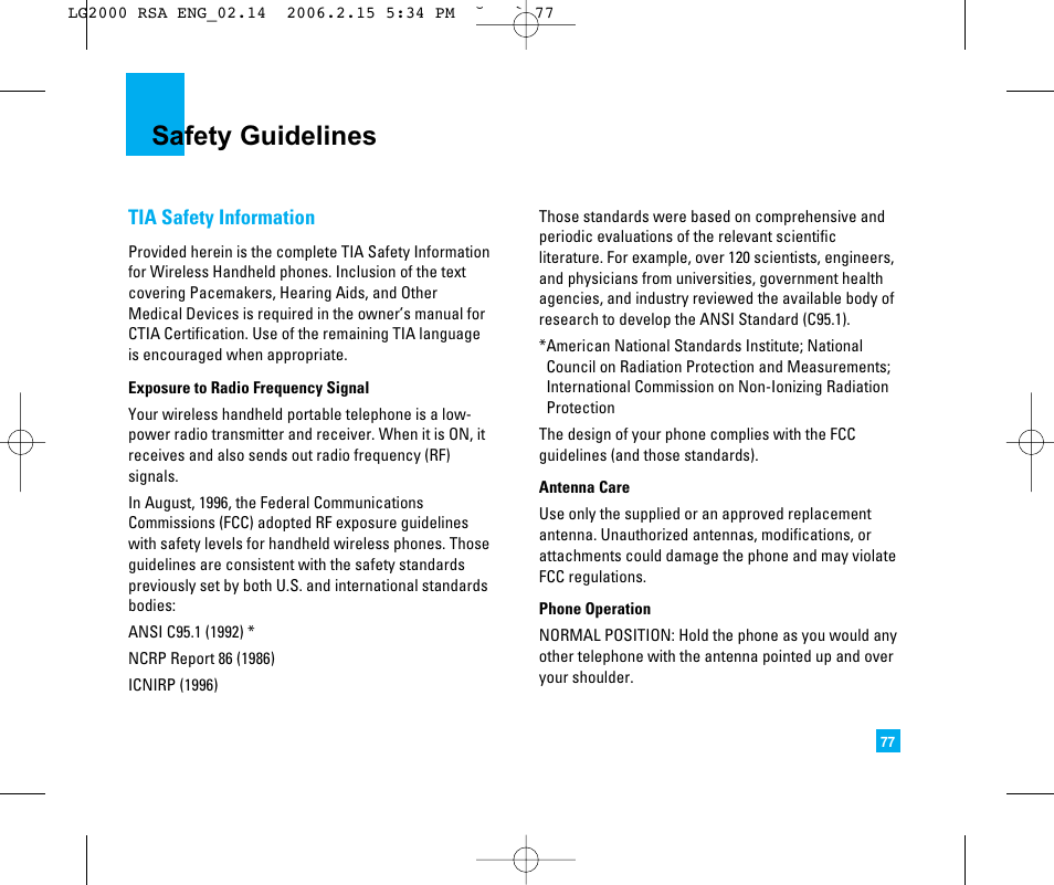 Safety guidelines | LG 2000 User Manual | Page 80 / 97