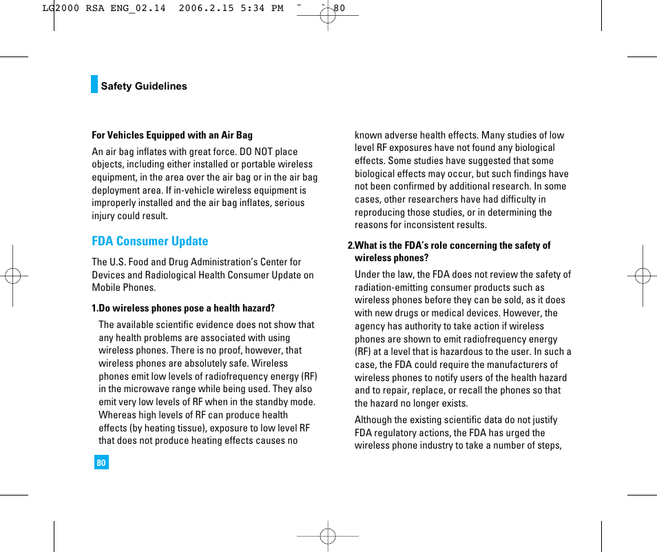 Fda consumer update | LG 2000 User Manual | Page 83 / 97